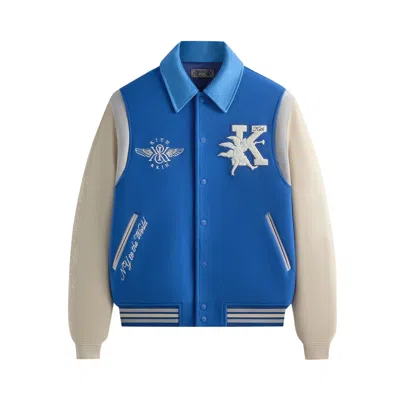 Pre-owned Kith Wool & Microsuede Varsity Jacket 'cyclone' | Blue | Men's Size Xl