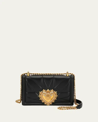 Dolce & Gabbana Devotion Bag In Nappa Leather With Metallic Ex Voto And Monogram In Black