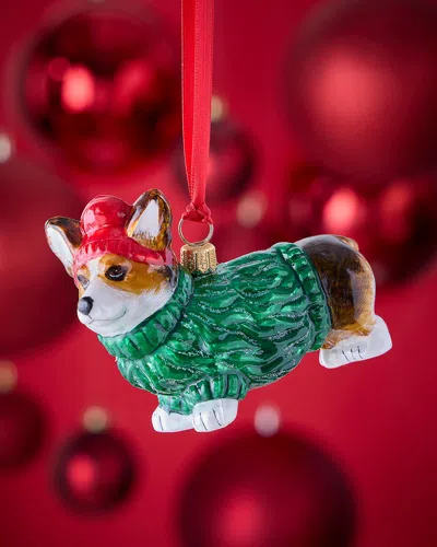 Joy To The World Collectibles Pembroke Welsh Tricolor Corgi In Sweater And Hat Christmas Ornament In Multi