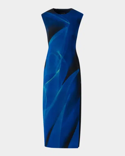 Akris Printed Double-face Wool Midi Dress In Blue