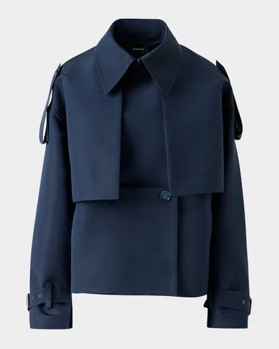 Akris David Duo Ottoman Silk Duo Trench Coat With Bolero In Blue