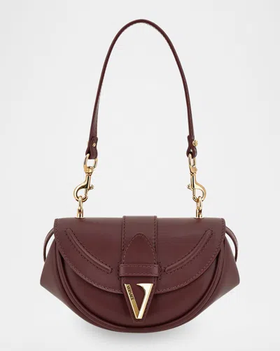 Versace Virtus Small Leather Shoulder Bag In Burgundy