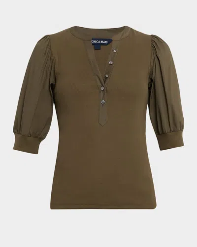 Veronica Beard Coralee Puff Sleeve Button-front Top In Brown