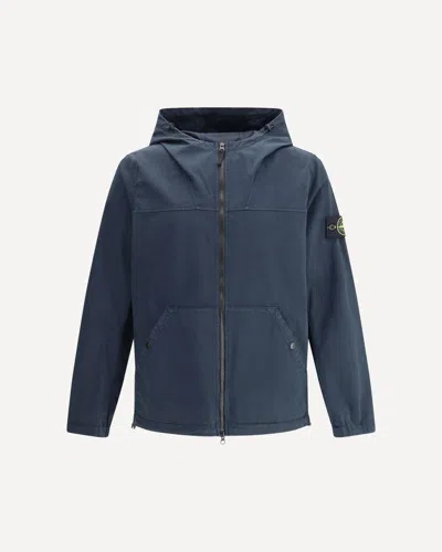 Stone Island Logo Patch Zip-up Jacket In Blue