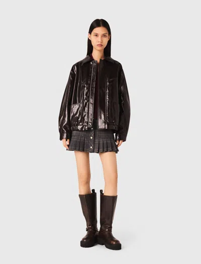 Maje Womens Dark Brown Cracked Relaxed-fit Faux-leather Jacket In Brown