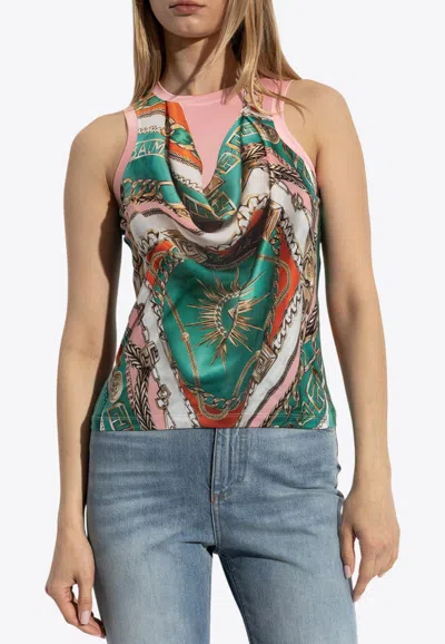 Balmain Sleeve Chain Print Top In Multi