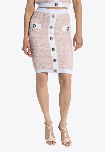 Balmain Tweed Pencil Skirt In Pink