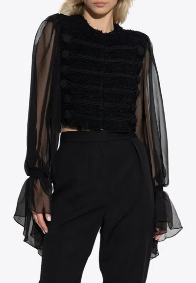Balmain Edge-to-edge Tweed And Chiffon Jacket In Black