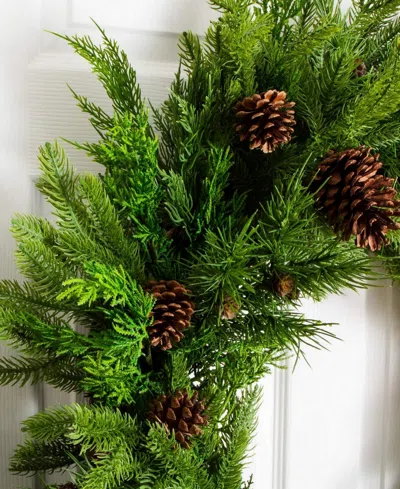 Nearly Natural Artificial Norfolk Mixed Pine 30 Wreath With Pinecones In Green
