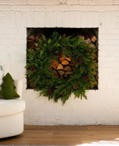 Nearly Natural Artificial Norfolk Mixed Pine 30 Wreath With Pinecones In Green