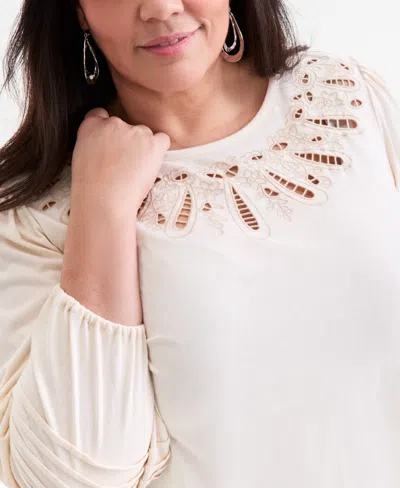 Style & Co Women's Embroidery Long-sleeve Knit, Macy's Exclusive In White