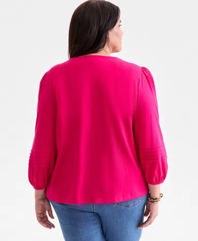 Style & Co Plus Size Broderie Anglaise 3/4-sleeve Top, Macy's Exclusive In Pink