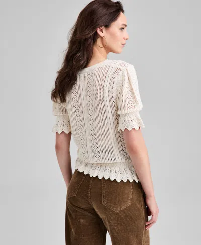 And Now This Now This Womens Round Neck Open Knit Sweater Pxxs 2xl Macys Exclusive In Neutral