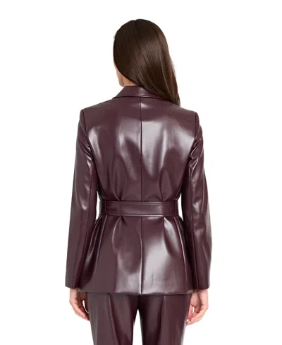 Tahari Asl Womens Long Sleeve Belted Jacket Mid Rise Full Length Pants In Purple