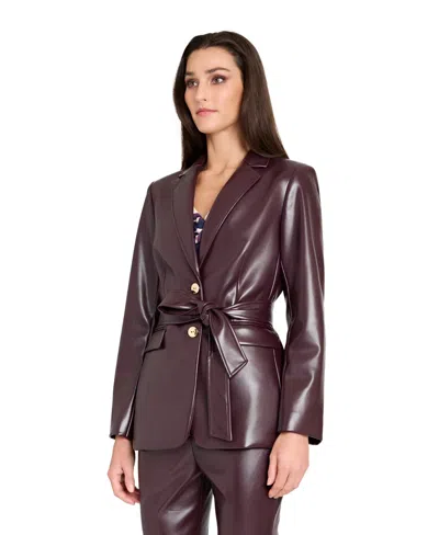 Tahari Asl Womens Long Sleeve Belted Jacket Mid Rise Full Length Pants In Purple