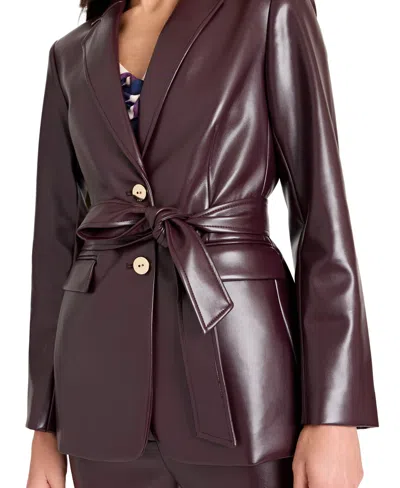 Tahari Asl Womens Long Sleeve Belted Jacket Mid Rise Full Length Pants In Purple