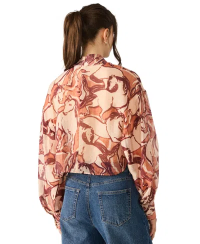 Steve Madden Sutton Equestrian Print Tie Neck Top In Brown