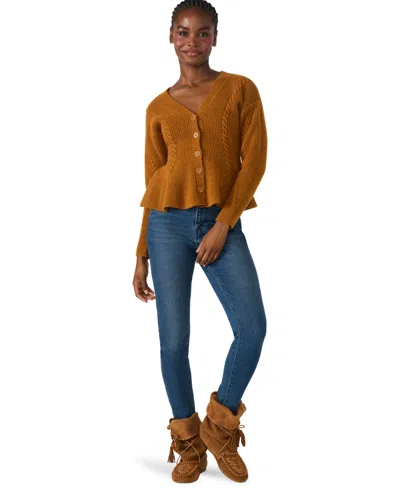 Steve Madden Women's Courtney V-neck Peplum Sweater In Brown