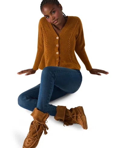 Steve Madden Women's Courtney V-neck Peplum Sweater In Brown