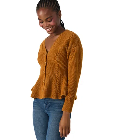 Steve Madden Women's Courtney V-neck Peplum Sweater In Brown