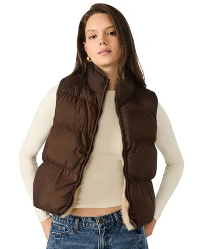 Steve Madden Women's Brady Reversible Puffer Vest In Brown