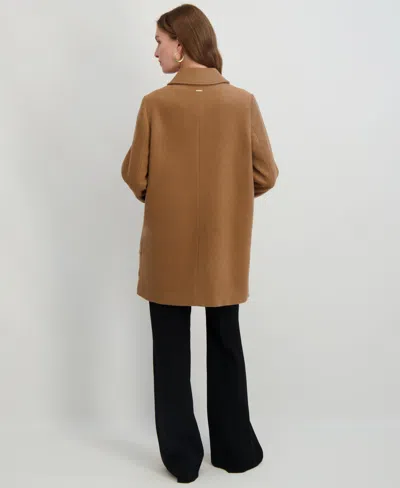 Tahari Paula Single Breasted Wool Bend Coat In Brown