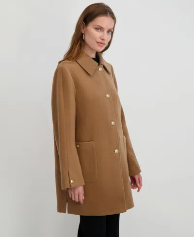 Tahari Paula Single Breasted Wool Bend Coat In Brown