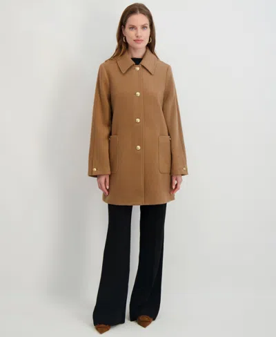 Tahari Paula Single Breasted Wool Bend Coat In Brown