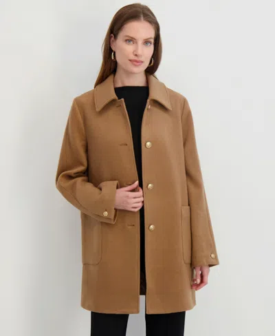 Tahari Paula Single Breasted Wool Bend Coat In Brown