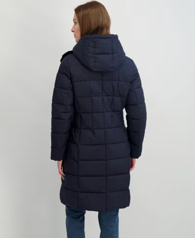 Tahari Greta Longline Hooded Coat In Blue