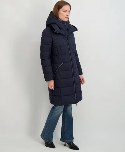 Tahari Greta Longline Hooded Coat In Blue