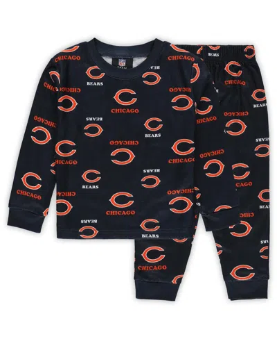 Outerstuff Toddler Navy 2-piece Chicago Bears All-over-print Long Sleeve T-shirt And Pants Sleep Set In Black