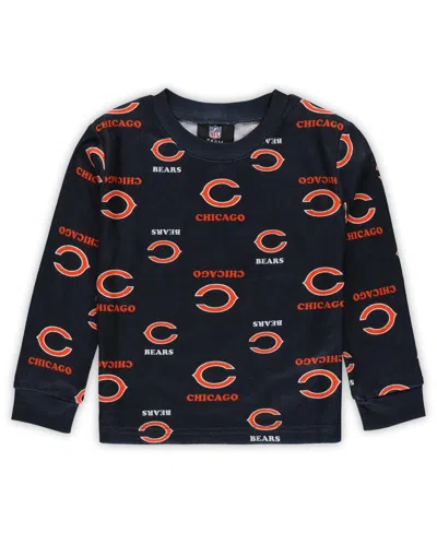 Outerstuff Toddler Navy 2-piece Chicago Bears All-over-print Long Sleeve T-shirt And Pants Sleep Set In Black