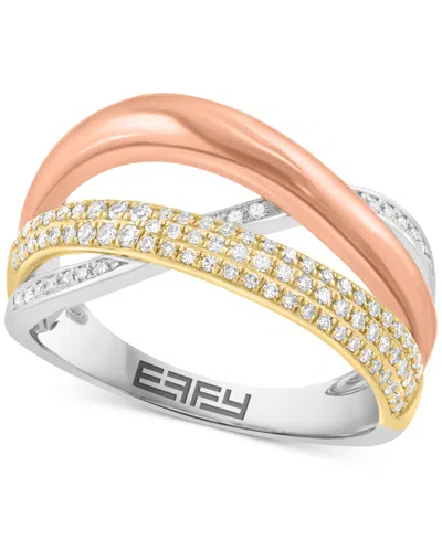 Effy Collection Effy Diamond Pave Three Band Crossover Ring (1/3 Ct. T.w.) In 14k Tricolor Gold