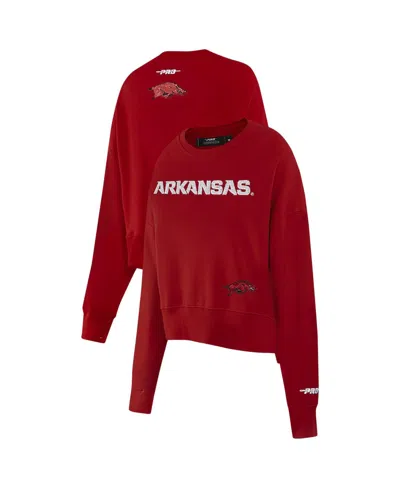 Pro Standard Women's Cardinal Arkansas Razorbacks Sequin Boxy Cropped Pullover Sweatshirt In Animal Print