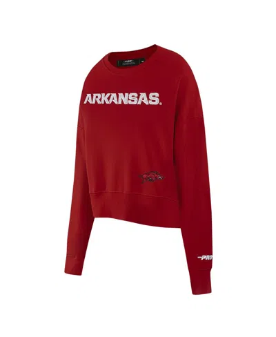 Pro Standard Women's Cardinal Arkansas Razorbacks Sequin Boxy Cropped Pullover Sweatshirt In Animal Print