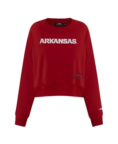 Pro Standard Women's Cardinal Arkansas Razorbacks Sequin Boxy Cropped Pullover Sweatshirt In Animal Print