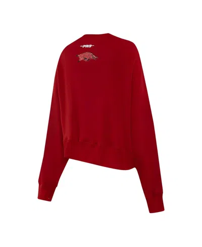 Pro Standard Women's Cardinal Arkansas Razorbacks Sequin Boxy Cropped Pullover Sweatshirt In Animal Print