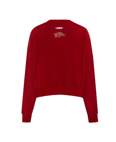 Pro Standard Women's Cardinal Arkansas Razorbacks Sequin Boxy Cropped Pullover Sweatshirt In Animal Print