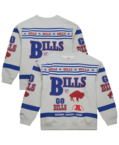 Mitchell & Ness Heather Gray Buffalo Bills All Over Print Vintage Fleece Crewneck Sweatshirt In Gray
