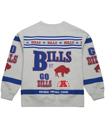 Mitchell & Ness Heather Gray Buffalo Bills All Over Print Vintage Fleece Crewneck Sweatshirt In Gray