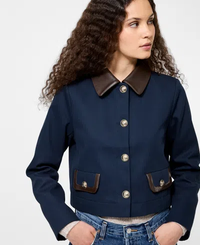 French Connection Women's Contrast Trim Two Pocket Cropped Jacket In Blue