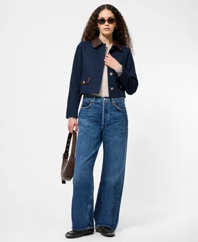 French Connection Women's Contrast Trim Two Pocket Cropped Jacket In Blue