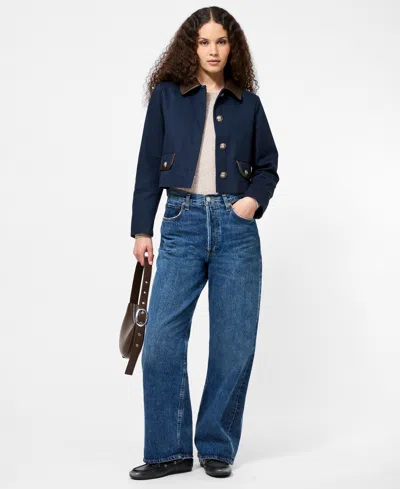 French Connection Women's Contrast Trim Two Pocket Cropped Jacket In Blue