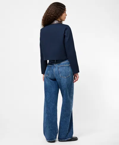 French Connection Women's Contrast Trim Two Pocket Cropped Jacket In Blue