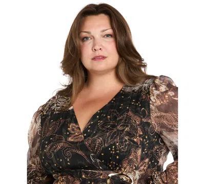 R & M Richards 4176w Short Plus Size Midi Length Dress In Brown
