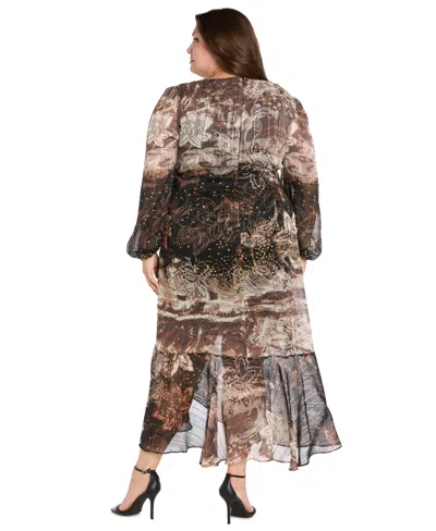 R & M Richards 4176w Short Plus Size Midi Length Dress In Brown