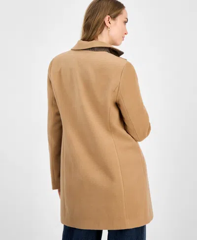 Maralyn & Me Trendy Plus Size Single-breasted Walker Coat In Brown