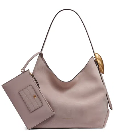 Donna Karan Georgette Suede Medium Bucket Bag In Gray