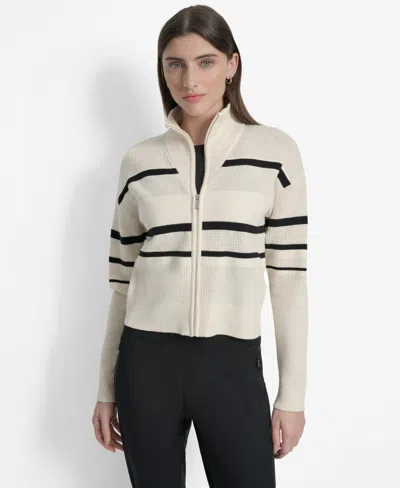 Dkny Women's Open Stitch Full Zip Stripe Jacket In Neutral